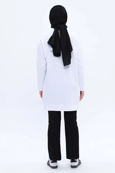 Beyaz-Rahat Kalıp Likralı Sweat - Resim 4