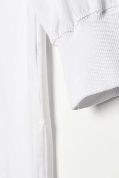 Beyaz-Pamuklu Kapüşonlu Reglan Kollu Yırtmaçlı Likralı Tunik - Resim 5