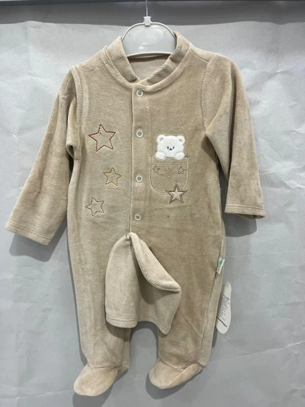 uğurböceğiçocuk Yıldız Ayı Desenli Kadife Bebek Tulum 1216 - 14