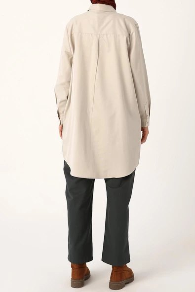 Bej-Büyük Beden Gömlek Tunik - Resim 5