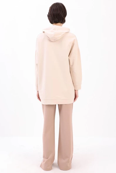 Taş-Kapüşonlu Kanguru Cepli Likralı Sweat - Resim 4