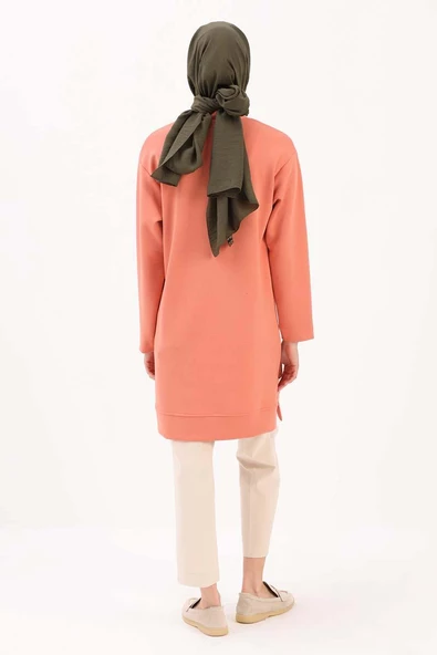 Somon-Taşlı Geometrik Çima Detaylı Likralı Tunik - Resim 4