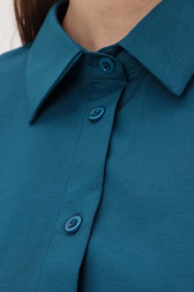 Açık Petrol-Oversize Basic Gömlek - 5