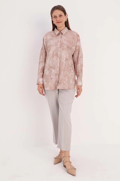 Vizon-Ekru-Oversize Gömlek - 2