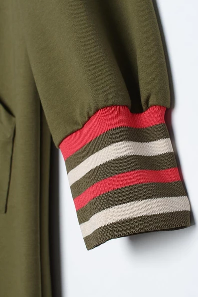 Açık Haki-İki Renkli Kapüşonlu Sweat Tunik - 5