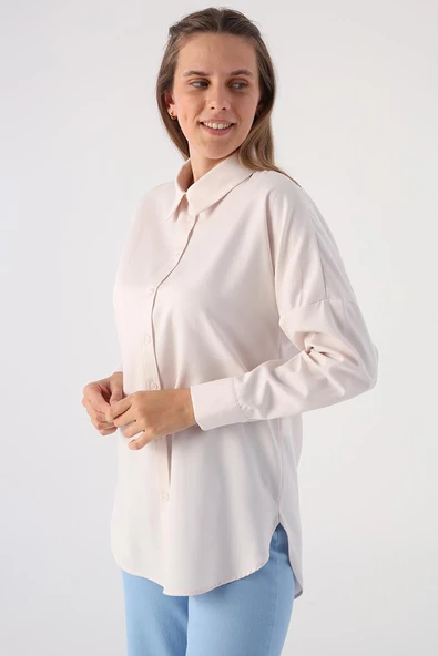 Açık Pembe-Oversize Basic Gömlek - 3