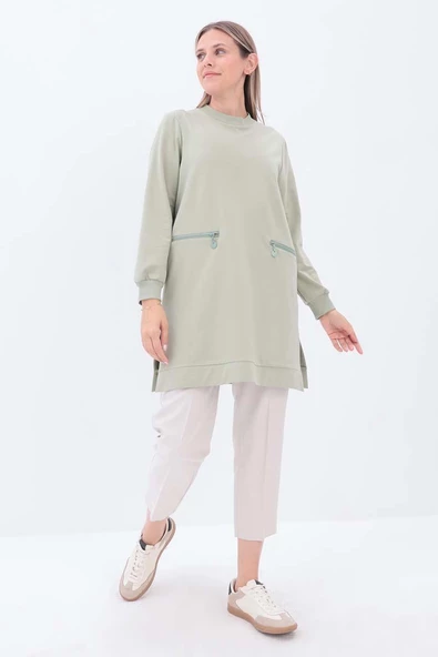 Defne-FERMUAR CEPLİ YIRTMAÇLI SWEAT TUNİK ürün görseli