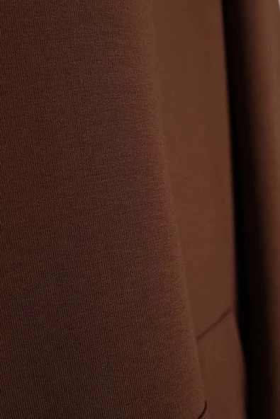 Kahve-Kapüşonlu Kanguru Cepli Likralı Sweat - 8
