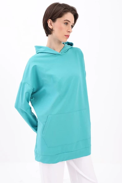 Turkuaz-Kapüşonlu Sweat Tunik ürün görseli 1