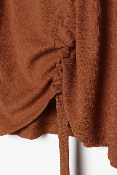 Taba-Büzgülü Bağlama Detaylı Bisiklet Yaka Likralı Tunik - Resim 5