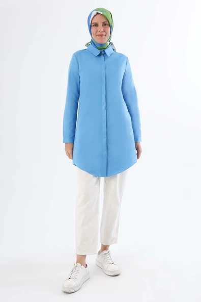 Turkuaz-Gizli Patlı Gömlek Tunik - Resim 2