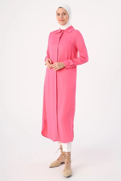 Koyu Pembe01-Gizli Patlı Gömlek Tunik - 3