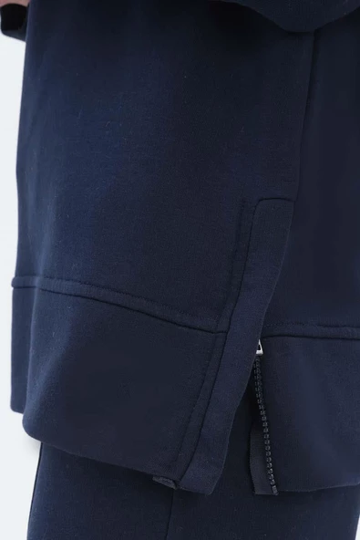 Lacivert-Yanları Fermuarlı Yakalı Sweat Tunik - Resim 6