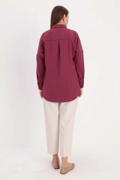 Gül Kurusu-Oversize Basic Gömlek - 4