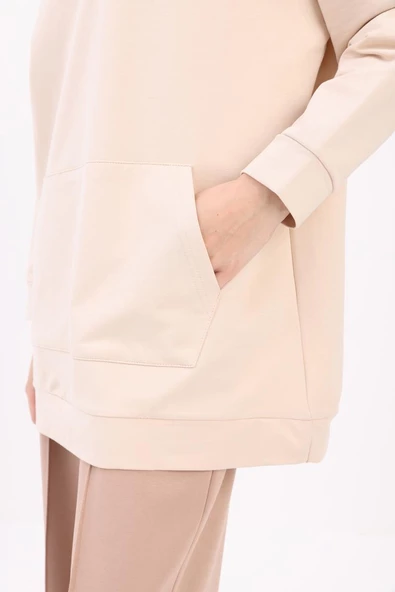 Taş-Kapüşonlu Kanguru Cepli Likralı Sweat - Resim 5