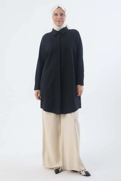 Siyah-Büyük Beden Gömlek Tunik - Resim 2