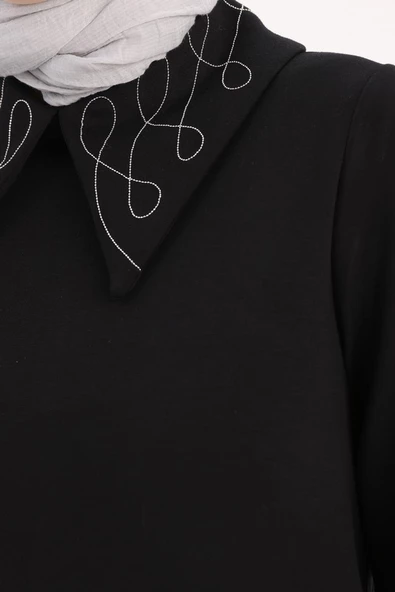 Siyah-Yakası Zincir Nakışlı Tunik - Resim 5