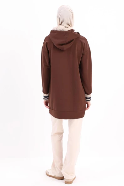 Acı Kahve-NAKIŞLI MANŞETİ RİBANALI SWEAT TUNİK - 4