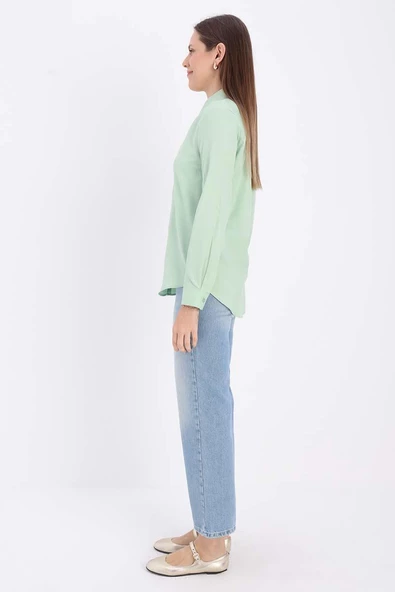 Su Yeşili-Pamuklu Gizli Patlı Gömlek - Resim 3