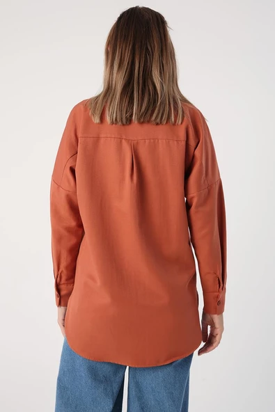 Soft Kiremit-Oversize Basic Gömlek - 3