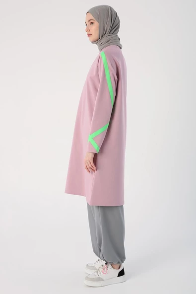 Soft Lila-Neon Şerit Detaylı Sweat Tunik - 3