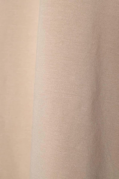 Bej-Bisiklet Yaka Kol Ucu Büzgülü Likralı Pamuklu Bluz - Resim 7