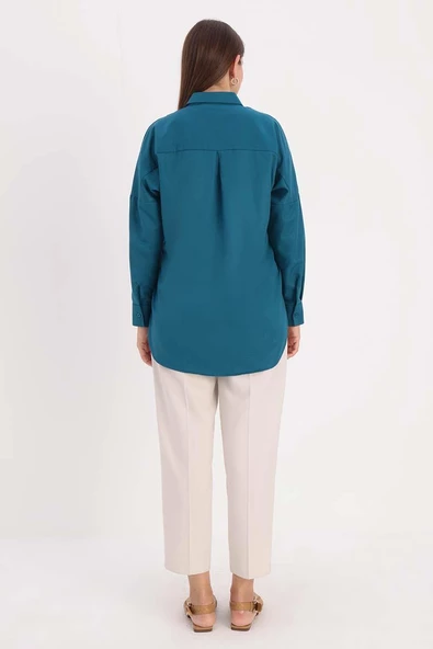 Açık Petrol-Oversize Basic Gömlek - 4
