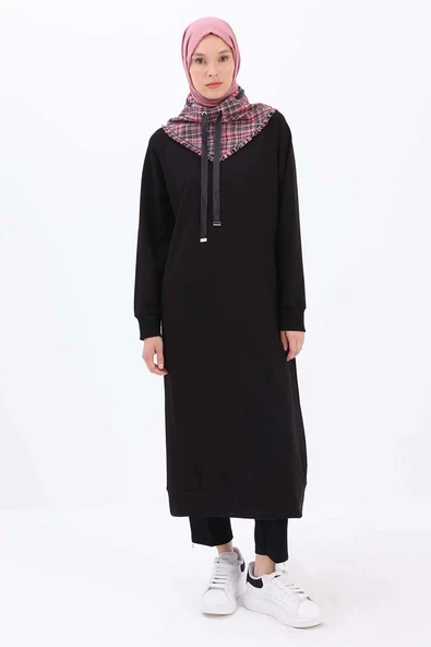 Siyah-Tüvit Garnili Sweat Tunik