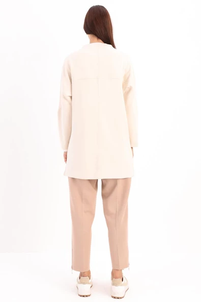 Açık Bej-Dik Yakalı Robalı Tunik - Resim 4