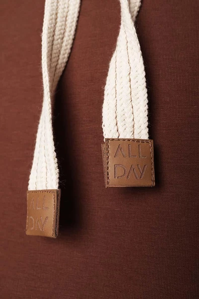 Kahve-Kuşgözlü Kapüşonlu Cepli Sweat Tunik - Resim 8