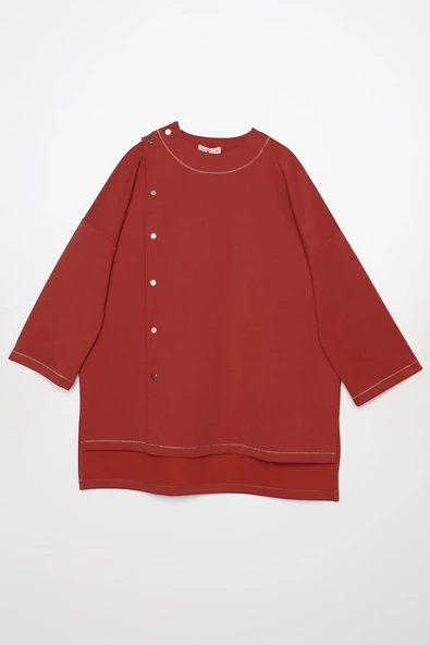 Oranj-Sim Dikişli Çıtçıtlı Oversize Tunik - Resim 7