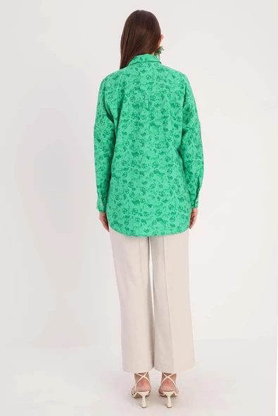 Yeşil-Koyu Yeşil-Oversize Gömlek - Resim 4