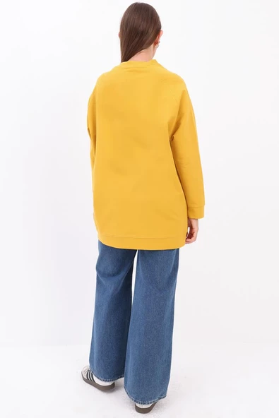 Sarı-Bisiklet Yaka Reglan Kol Likralı Sweat - Resim 4