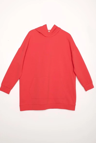 Nar Çiçeği-Kapüşonlu Sweat Tunik - 6