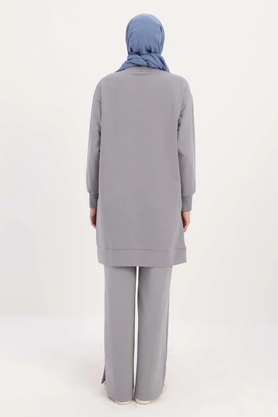 Gri-SÜS FERMUARLI SWEAT TUNİK - 4