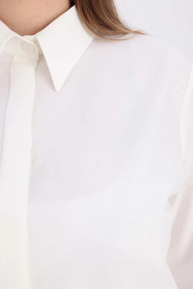 Ekru-Pamuklu Gizli Patlı Gömlek - Resim 5