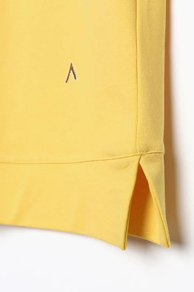 Sarı-Pamuklu Reglan Kol Manşetli Yanları Yırtmaçlı Sweat Tunik - Resim 6