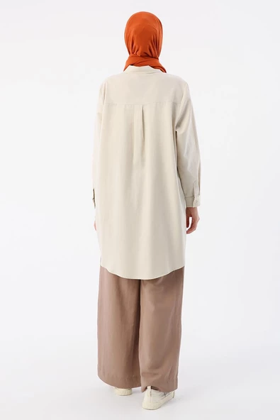Açık Bej-Büyük Beden Gömlek Tunik - Resim 4