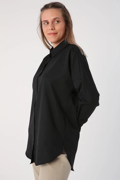 Siyah-Oversize Basic Gömlek - 2