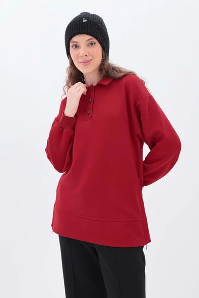 Kırmızı-Yanları Fermuarlı Yakalı Sweat Tunik ürün görseli