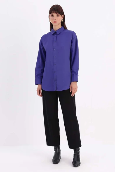 Mor-ÖNDEN VE ARKADAN DÜĞMELİ GÖMLEK TUNİK - Resim 2
