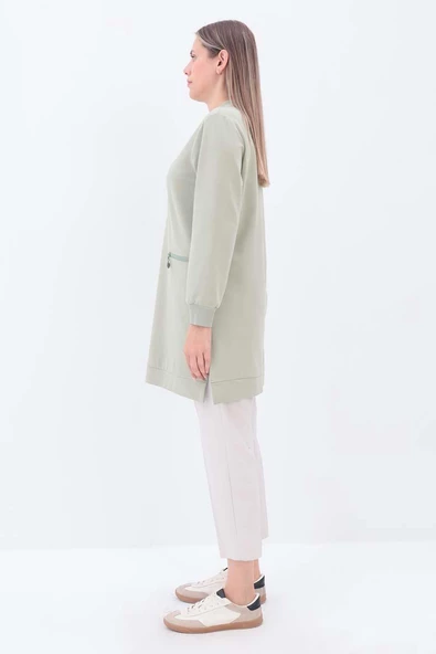 Defne-FERMUAR CEPLİ YIRTMAÇLI SWEAT TUNİK - Resim 3