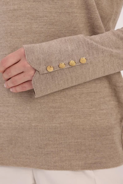 Bej-Kolları Düğmeli Kazak - 4