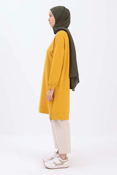 Sarı-YANDAN GARNİ YIRTMAÇLI SWEAT TUNİK - 3