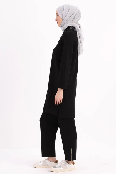 Siyah-Yakası Zincir Nakışlı Tunik - Resim 3