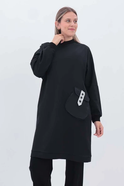 Siyah-Aksesuar Cepli Sweat Tunik ürün görseli