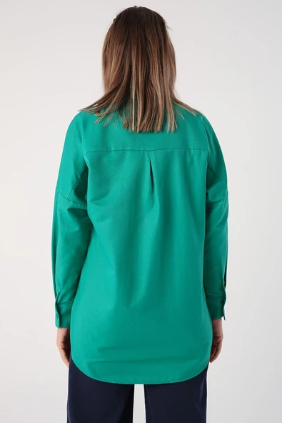 Zümrüt-Oversize Basic Gömlek - 3