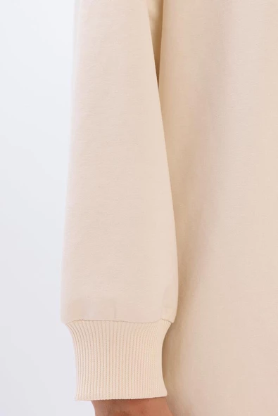 Ekru-YANDAN GARNİ YIRTMAÇLI SWEAT TUNİK - Resim 5