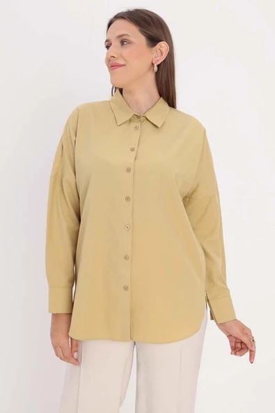 Olive-Oversize Basic Gömlek ürün görseli