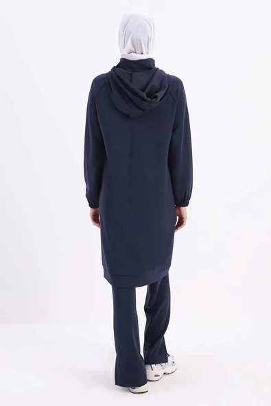 İndigo-Ön Roba Dubleli Sweat Tunik - 4